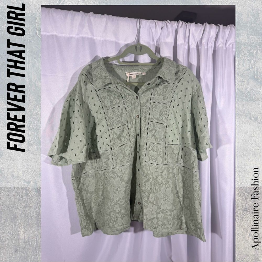 FOREVER THAT GIRL EYELET BLOUSE IN FERN 3X NWT